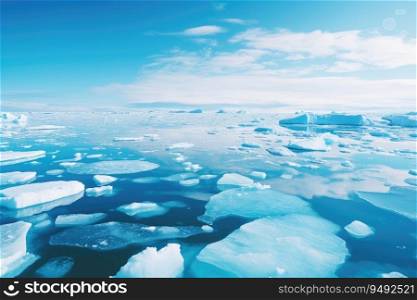 Ice sheets melting in the arctic ocean or waters. Global warming and climate change. Generative AI. Ice sheets melting in the arctic ocean or waters. Global warming and climate change.