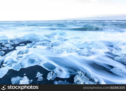 Iceberg beach at Vatnajokull Glacier Jokulsarlon Iceland sunrise