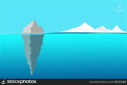 Iceberg in the ocean with a view under water, 3D rendering