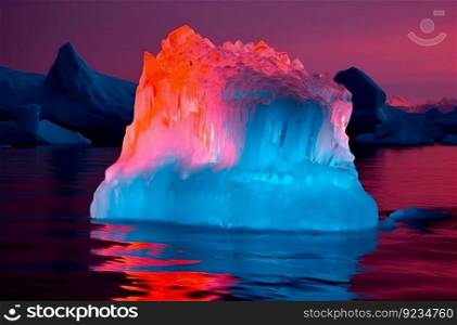 Iceberg neon color sky. Travel sea. Generate Ai. Iceberg neon color sky. Generate Ai