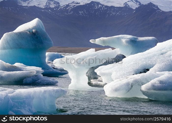 Icebergs in Jokulsarlon glacial lagoon on the south coast of Iceland