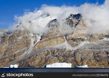 Icebergs in Scoresbysund in eastern Greenland