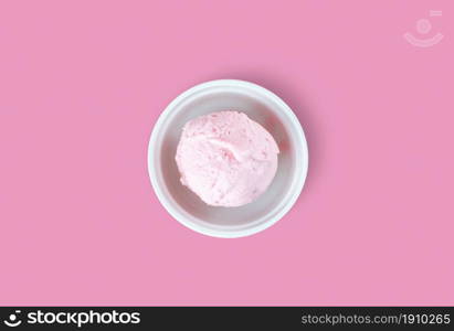 Icecream in bowl on pink background. Fashion and Food concept.
