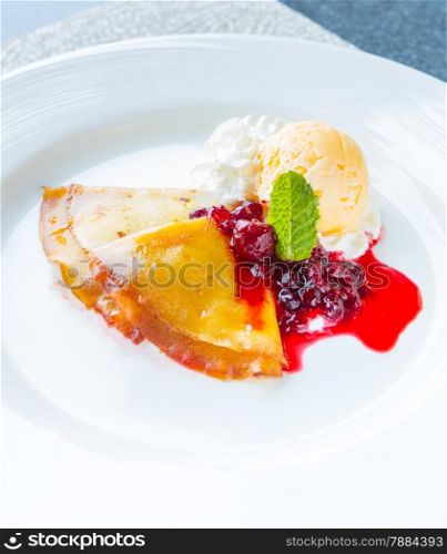 Icecream pancake with Raspberry dessert