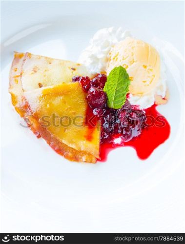 Icecream pancake with Raspberry dessert