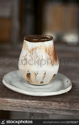 Iced coffee vanilla latte with milk foam.selective focus. Iced coffee vanilla latte with milk foam.