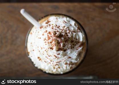 Iced Coffee With Whipped Cream On Top, stock photo