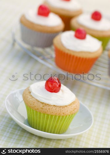 Iced Cup Cakes with Glace Cherries