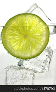 iced drink with lemon , close up