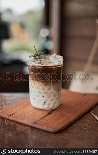 iced latte coffee in a glass with cold milk. 
. iced latte coffee 