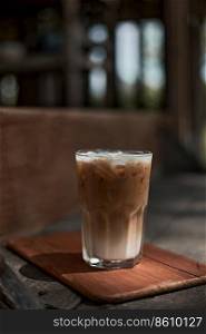 iced latte coffee in a glass with cold milk.  . iced latte coffee
