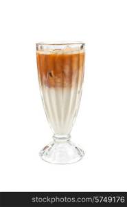 Iced latte coffee in glass on a white. Iced coffee latte