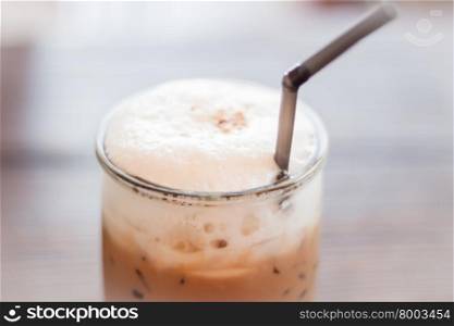 Iced Mocha Coffee in glass on the table, stock photo