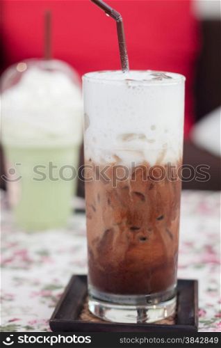 Iced mocha with milk micro foam, stock photo