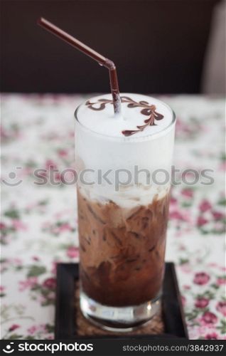 Iced mocha with milk micro foam, stock photo