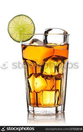 Iced tea with lime isolated on white