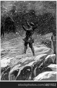 Icefield had large cracks, vintage engraved illustration. Jules Verne Cesar Cascabel, 1890.