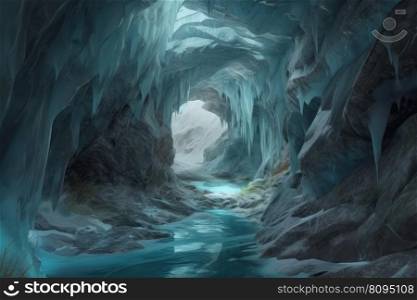 Iceland inside glacial cave. Ice adventure. Generate Ai. Iceland inside glacial cave. Generate Ai