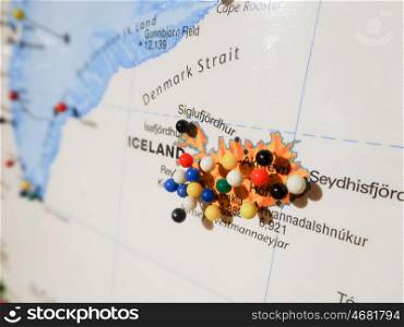 iceland pins on a map