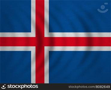 Icelandic national official flag. Patriotic symbol, banner, element, background. Correct colors. Flag of Iceland wavy with real detailed fabric texture, accurate size, illustration