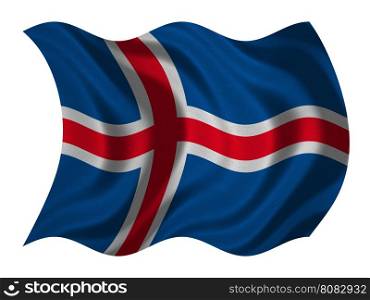 Icelandic national official flag. Patriotic symbol, banner, element, background. Correct colors. Flag of Iceland with real detailed fabric texture wavy isolated on white 3D illustration