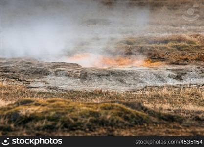 Icelandic nature with geothermal activity at ground surface