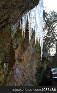 Icicles forming on rocks in Timisoara, Romania.