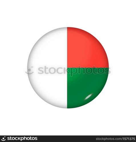 Icon flag of Madagascar . Round glossy flag. Vector illustration. EPS 10. Glossy flag icon ofMadagascar