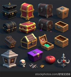 icon game treasure chest ai generated. cartoon open, golden pirate, money wooden icon game treasure chest illustration. icon game treasure chest ai generated