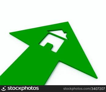 Icon of a small house inside of a green arrow