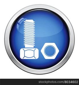 Icon of bolt and nut. Glossy button design.