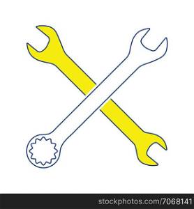 Icon of crossed wrench. Thin line design. Vector illustration.