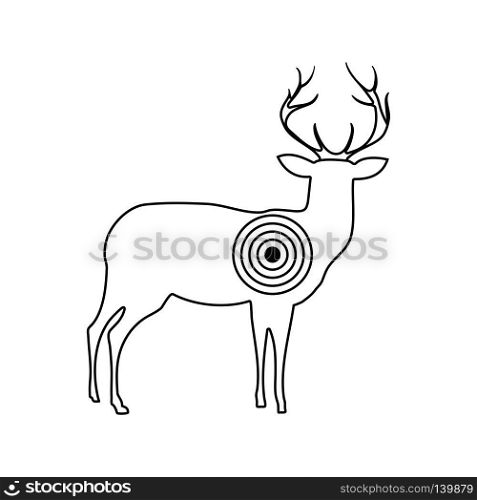 Icon of deer silhouette with target . Thin line design. Vector illustration.