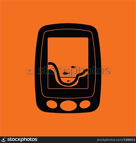 Icon of echo sounder  . Orange background with black. Vector illustration.