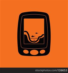 Icon of echo sounder  . Orange background with black. Vector illustration.
