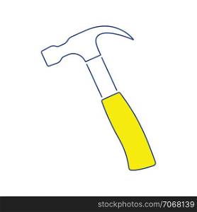Icon of hammer. Thin line design. Vector illustration.