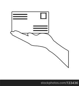 Icon of Hand holding letter. Thin line design. Vector illustration.