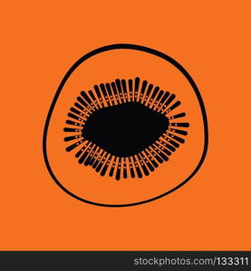 Icon of Kiwi. Orange background with black. Vector illustration.