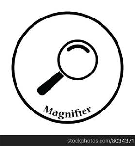 Icon of magnifier. Thin circle design.