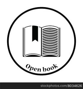 Icon of Open book with bookmark. Thin circle design.