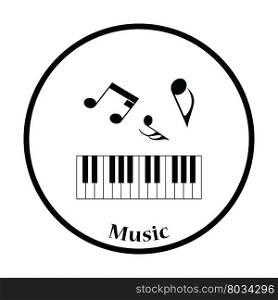 Icon of Piano keyboard. Thin circle design.