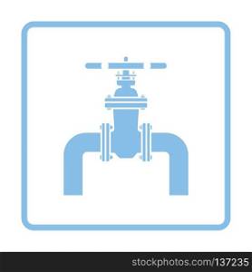 Icon of Pipe with valve. Blue frame design. Vector illustration.