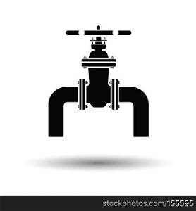 Icon of Pipe with valve. White background with shadow design. Vector illustration.