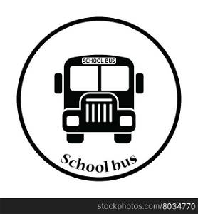Icon of School bus. Thin circle design.