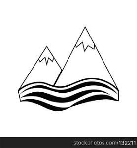 Icon of snow peaks cliff on sea. Thin line design. Vector illustration.