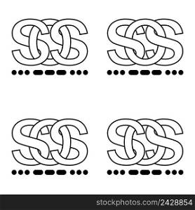 Icon Sign SOS symbol. interlaced letters S O S sign Morse code. Illustration sticker sign symbol SOS signal in flat style