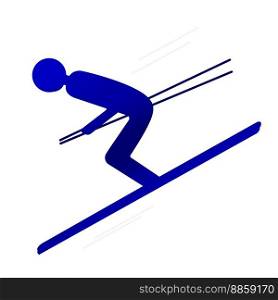 Icon Skier colored blue for decor, patterns, prints, web element for theme attribution. silhouette Skier with blue background