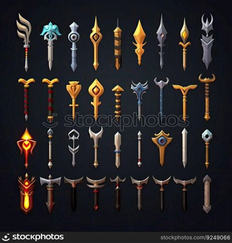 icon sword weapon game ai generated. symbol fantasy, armor military, medieval icon sword weapon game illustration. icon sword weapon game ai generated
