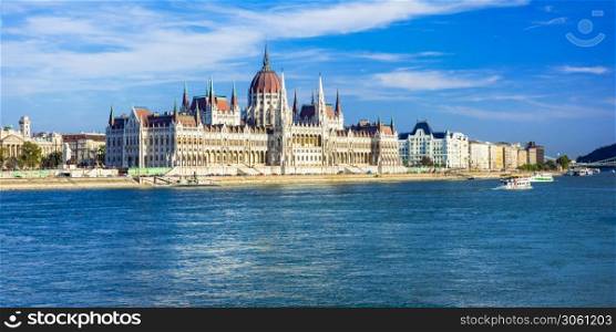 Iconic building of Parliament in Budapest, symbol of Hungary