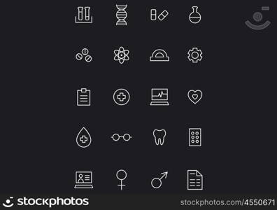 Icons design tample. Set of white interface icons on black background